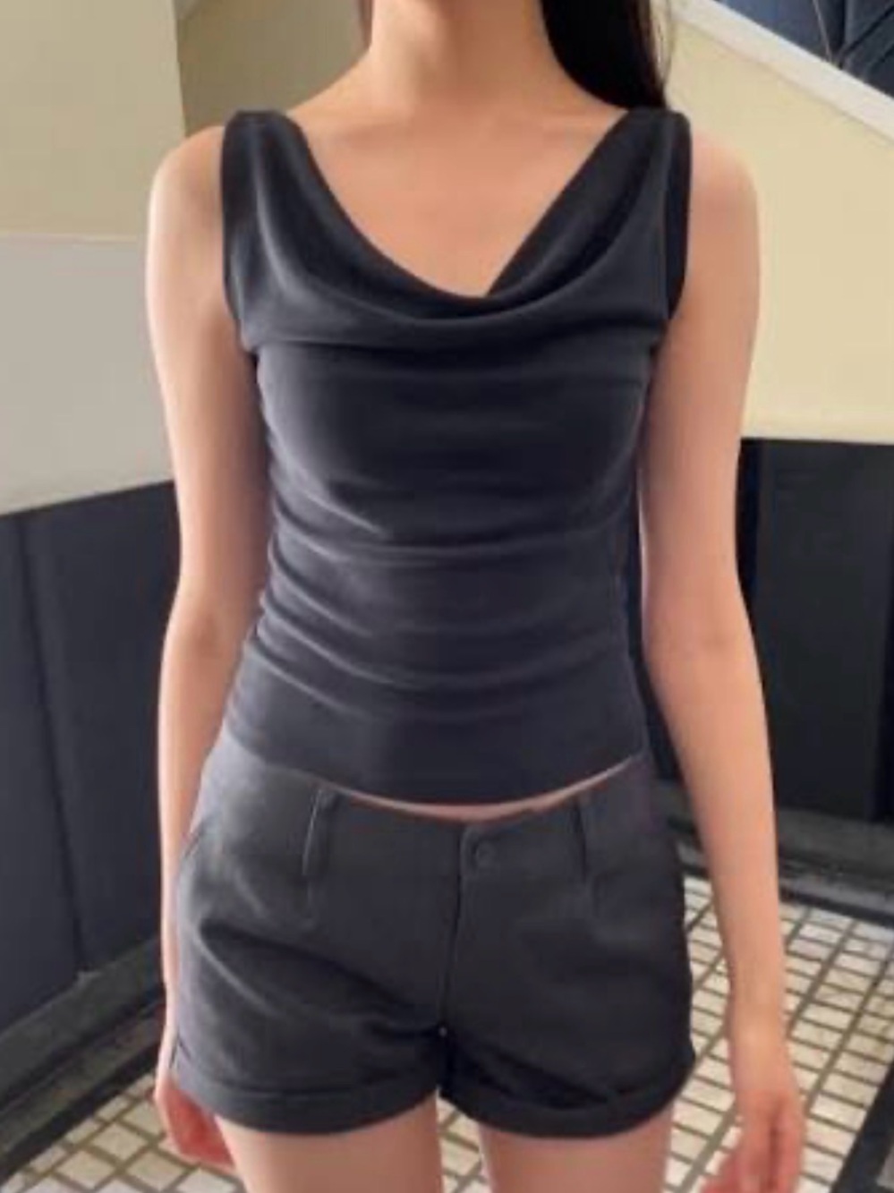 Brandy Melville Black Cowl Neck Tank Top